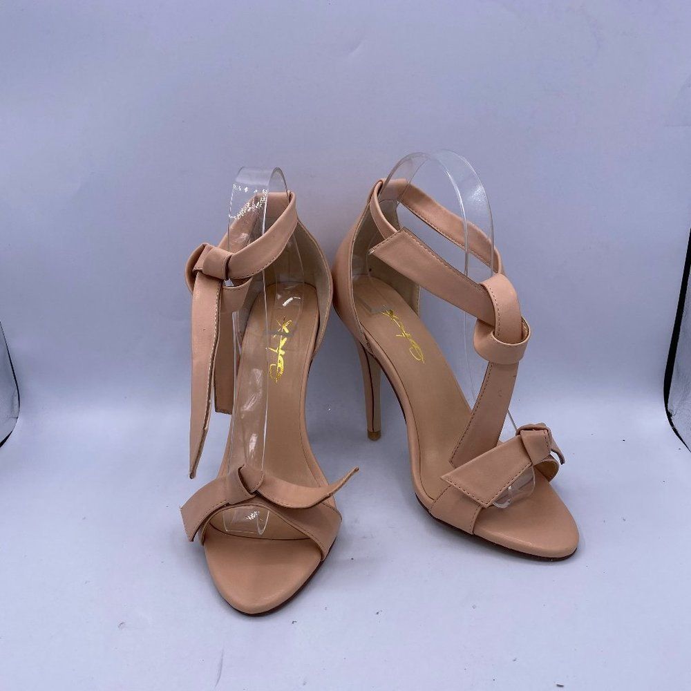 XYD Nude Open Toe Bowknot Stilettos Ankle Strap